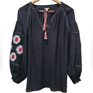 Medium GUESS Embroidered Balloon Sleeve Boho Blouse